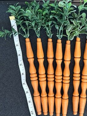 Set of 10 Turned Wooden Spindles Carrots - Natural Wood